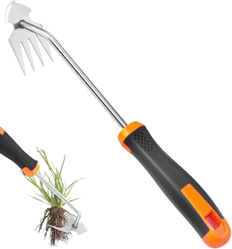 4-Tine Uprooting Weeder & Cultivator, Ergonomic Rust-Resistant Grip - color: red