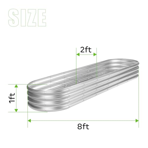 Land Guard 8ft Galvanized Raised Garden Bed Kit, Raised Garden Boxes Outdoor, Oval Metal Raised Garden Beds for Vegetables, Silver,108 Gallon Capacity(with 10 Connecting rods) - color: Silver, size: 8x2x1ft