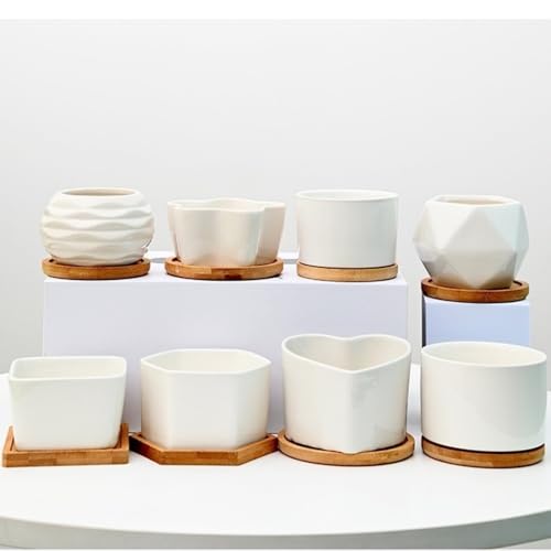 3.55"x2.6" Medium Ceramic Pot Succulent Planter Mini Cute Garden Flower Plant Nursery Succulent for Indoor Plants Ceramic Pots Ripple 5