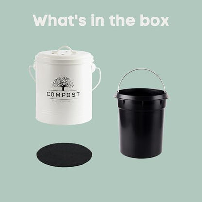 Perfnique 1.3 Gal Kitchen Compost Bin with Lid, Countertop Compost Caddy - color: cream, style: without bags