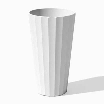 Veradek Column Series Tall Planter - Tapered Outdoor Planter with Shelf - color: White, style: Wide Groove