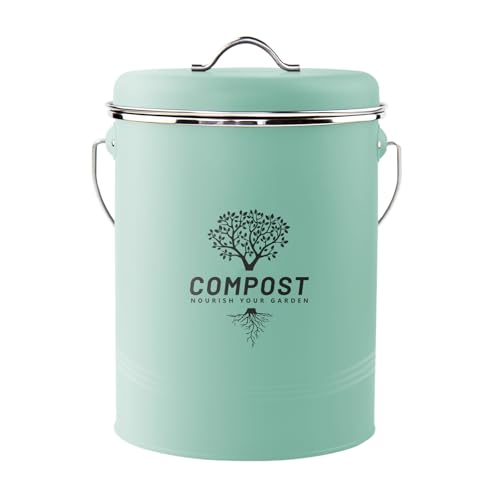 Kitchen Countertop Compost Bin, Odor Resistant Indoor Compost Bin with Lid and Charcoal Filter, Rust Resistant Coated Compost Bucket, Compost Container, Mint - color: Mint, size: Medium