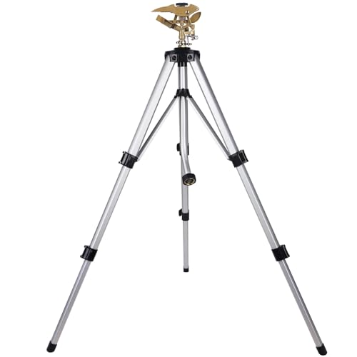 Biswing Large Impact Sprinkler Head on Tripod Base, Adjustable Zinc Alloy Lawn Sprinklers for Yard Lawn Garden, 3/4" NH Connector, 360 Degree Large Area Coverage Irrigator with Extension Legs, 1 Pack