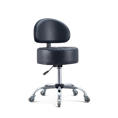 Ergonomic Rolling Drafting Stool with Backrest Lumbar Support - color: Black, style: Stylish