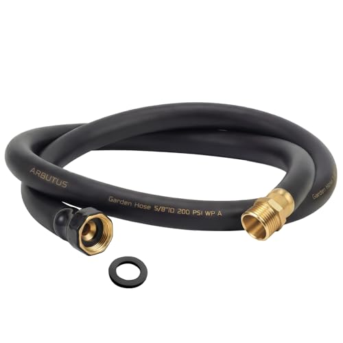 Garden Hose 5/8"x 5ft Brass Rubber Heavy Duty Water Hose 600 PSI Black - color: Black, size: 5FT