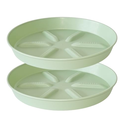 NIMYAU Plant Saucer 12 inch 2 Pack Deep Drainage Plant Saucers – Raised Middle Platform, Heavy Duty Thick Plastic Round Drip Tray - color: Green, size: 12" (2-Pack)