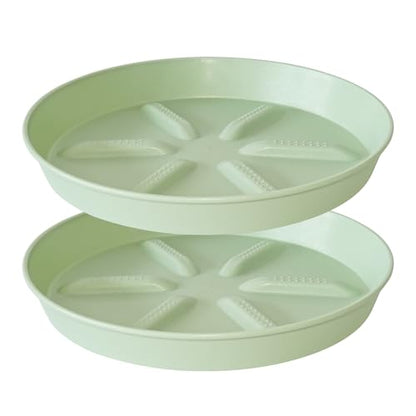 NIMYAU Plant Saucer 12 inch 2 Pack Deep Drainage Plant Saucers – Raised Middle Platform, Heavy Duty Thick Plastic Round Drip Tray - color: Green, size: 12" (2-Pack)