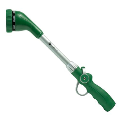 HugeDawn Garden Hose Wand, 16-Inch Heavy Duty Zinc Alloy & Aluminum Watering Wand with 8 Spray Patterns Thumb Control for Hanging Baskets, Garden, Cleaning (Green) - color: Green