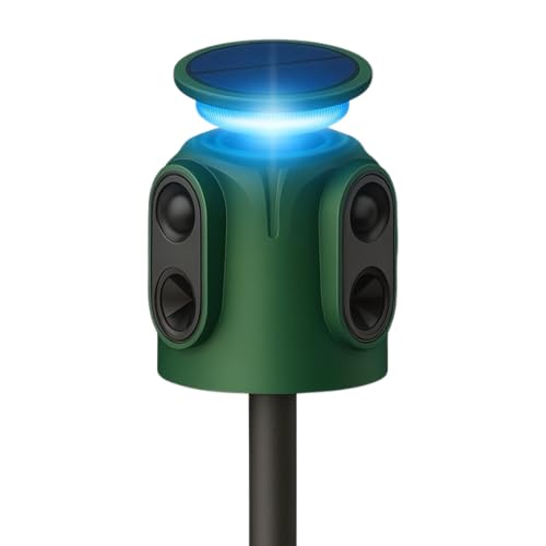 2026 Upgraded Solar Ultrasonic Animal Repeller, 360° Motion Detection with LED Flashing Light, Waterproof Design for Outdoor Garden, Farm, Temporary Yard Protection Against Deer, Cats, Dogs, Raccoons
