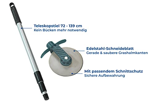 WENKO Rasenkanten-Roller Cut - Rasenkantenschneider mit Schnittschutz, Edelstahl rostfrei, 5.5 x 72-139 x 15 cm