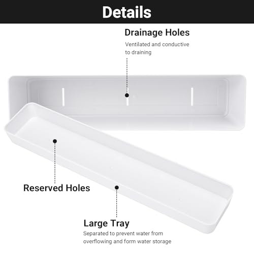 GREANER Flower Boxes, 3 Pack 12x3.8 Inch Rectangle Window Boxes, Herb Planters with Tray, Indoor Succulent Cactus Flowers Plastic Drawable Pot for Windowsill, Garden, Balcony, Office Outdoor (White) - size: 3Packs/12x3.8in