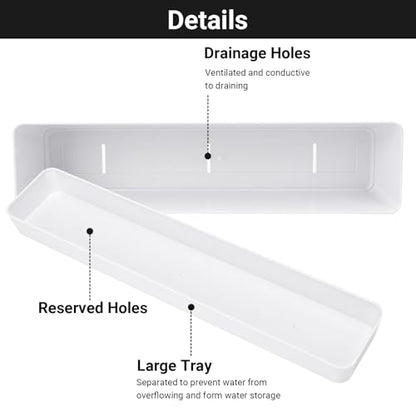 GREANER Flower Boxes, 3 Pack 12x3.8 Inch Rectangle Window Boxes, Herb Planters with Tray, Indoor Succulent Cactus Flowers Plastic Drawable Pot for Windowsill, Garden, Balcony, Office Outdoor (White) - size: 3Packs/12x3.8in