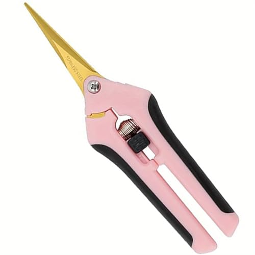 1PC Pruning Shears, Titanium Coated Garden Trimming Scissors with Coil Spring, Precision Gardening Hand Pruning Snips for Bonsai, Flowers, Plants Cutting (pink,curved blade) - color: Pink