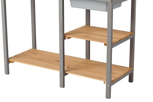 42'' Outdoor Potting Bench with Storage Cabinet Heavy Duty Planting Station Garden Work Table Seed Starting Wooden Workstation Spacious Work Surface for Backyard Balcony Brown and Gray