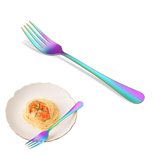 Rainbow Salad Forks Set of 8, Colorful Stainless Steel Dessert Fork For Kitchen, Metal Silverware Fork, Small Fork For Dining - color: Rainbow