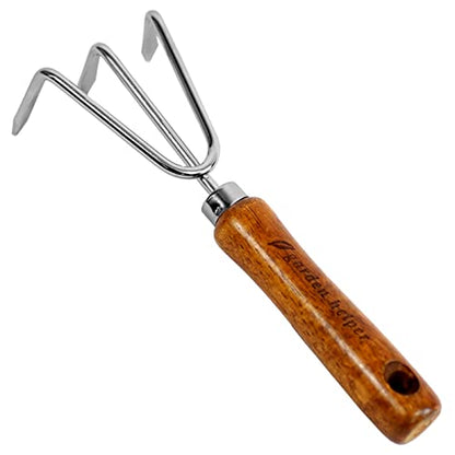 Hand Cultivator Garden Tool 3 Claws - Heavy Duty Japanese Steel with Wood Handle - Manual Small Hand Rake Tiller for Weeding, Digging, Cultivating and Aerating Soil - Made in Japan - color: Brown Cultivator