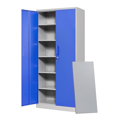 Letaya Metal Garage Storage Cabinets with Lock Door and Adjustable Shelves, Steel Tool Cabinets for Home,Office,Warehouse Organisieren (Blue Gray) - color: Grey Blue, size: 71 X 32 X 16 In(H X W X D)
