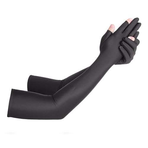 Inf-way UV Protection Armsleeves with Cut Finger Sun Gloves Men Anti-slip Fishing Driving Cycling Sports Cooling Long Sleeves - color: Black