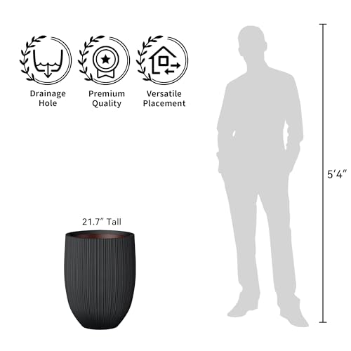 Kante Large Round Bullet Black Concrete Planter 21.7" Tall, Outdoor - color: Black, size: 21.7 Inch Tall