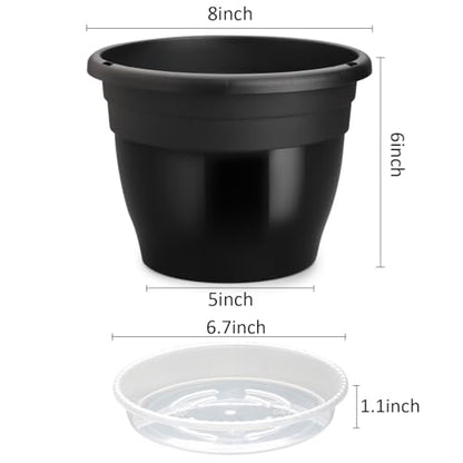 10 Pack 8 Inch Black Nursery Pots with Drainage Holes and Saucers - color: Black, size: 8 inch+10 trays