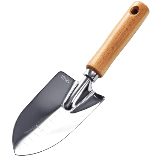 Garden Helper Garden Trowel with Measurements for Planting (Wide), Garden Hand Shovel Japanese Stainless Steel, Wooden Handle, Made in Japan - style: Trowel (Wide)