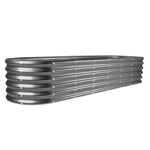 Land Guard 8×2×1.5ft Galvanized Raised Garden Bed Kit, Raised Garden Boxes Outdoor, Oval Metal Raised Garden Beds for Vegetables, Modern Grey - color: Modern Grey, size: 8x2x1.5ft
