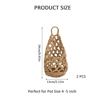 Macrame Plant Hanger Set of 2, Boho Wall Hanging Planter for up to 4" Pots - color: 2 Pcs Brown, size: 4 Inch