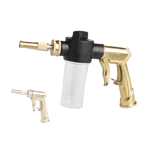 High Pressure Hose Nozzle with Soap Dispenser, Metal Foam Gun Sprayer - color: Brass