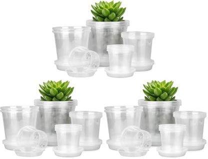 FUIJOL 4/5/6/7 Inch Clear Nursery Pots for Plants with Sacuers 60 Pack, Plastic Flower Pots with Drainage Holes, Variety Pack Seedlings Garden Pot for Indoor Outdoor (4+5+6+7 inch) - size: 4+5+6+7 inch (Pack of 3)
