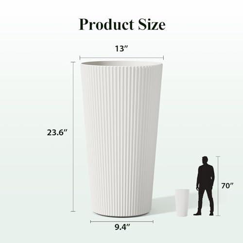 24" Tall Round Planters for Outdoor Plants Fluted Finishes - White - color: White