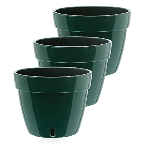 Gardenera 9.2" ASTI Self Watering Planter (Set of 3) in Green/Black - Modern Flower Pot with Water Level Indicator for All House Plants, Flowers, Herbs, Succulents and Hanging Plants - color: Green/Black - Set of 3, size: 9.2 Inch
