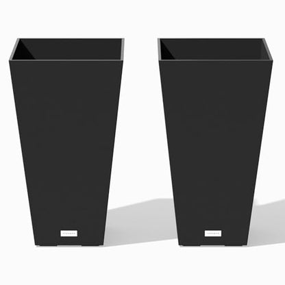 Veradek Pure Series Taper Planter - Tall Tapered Outdoor Planter with Shelf - color: Black, size: 24 inch - 2 Pack