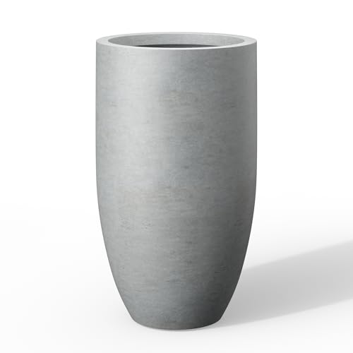 Kante Large Round Tapered Pale Gray Concrete Planter 24" Tall, Outdoor - color: Natural Concrete, size: 24" Tall