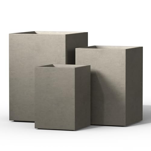 Kante Set of 3 Weathered Concrete Tall Square Planters for Modern Home - color: Weathered Concrete, size: 12.6",15.7"18.5" Tall