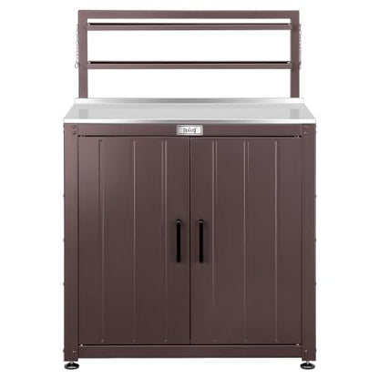 Feasto Outdoor Potting Bench Table with Storage Cabinet, Brown - color: Brown