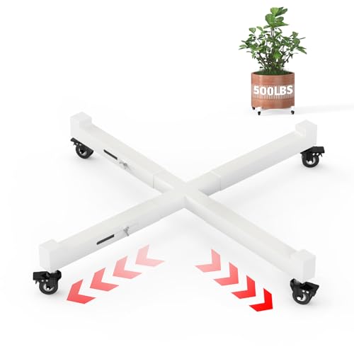 Plant Caddy With Wheels, Adjustable 14in to 21inch Heavy Duty Rolling Plant Dolly, Metal Plant Stand With 4 Lockable Caster Wheels, For Indoor Outdoor Pots Planter, Holds Up to 500 Lbs, White - color: White, size: 14in - 21in