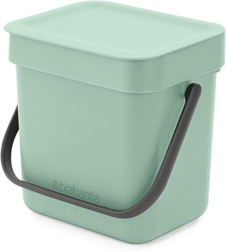 Brabantia Sort & Go Kitchen Countertop Food Scraps Compost Bin | XS / 0.8 Gal / 3L | Jade Green | Removable Stay-Open Lid, Carry Handle, Easy-Clean Recycling Box | Wall Bracket Sold Separately - color: Jade Green, size: 1x 0.8 Gal / 3L
