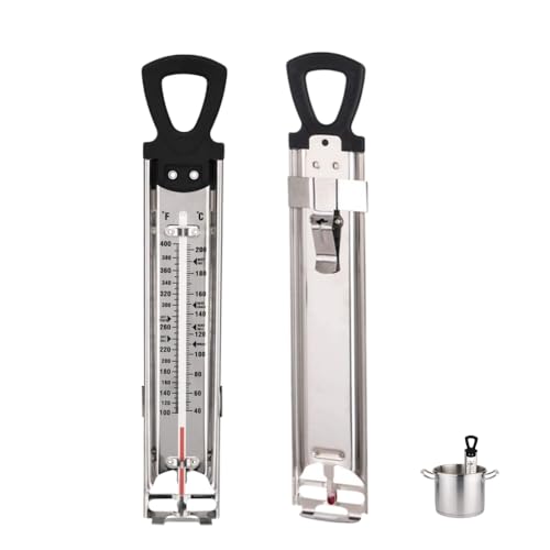 Stainless Steel Candy & Deep Fry Thermometer with Pot Clip & Handle - Analog Sugar Thermometer for Candy Making, Jam, Syrup, Oil, Chocolate, Brewing - Kitchen Cooking Food Thermometer - size: Sugar Thermometer-11.8 Inch