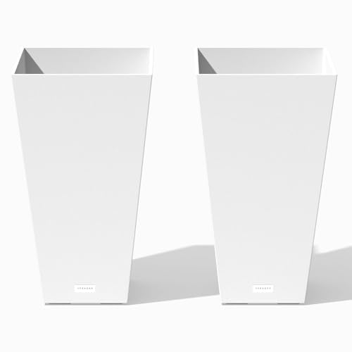 Veradek Pure Series Taper Planter - Tall Tapered Outdoor Planter with Shelf - color: White, size: 24 inch - 2 Pack