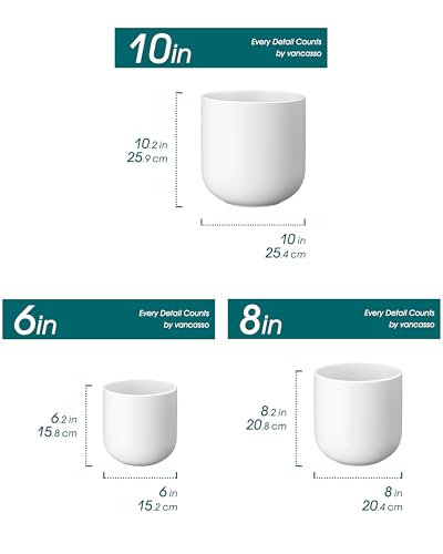 vancasso 6+8+10 inches Ceramic Plant Pots, Set of 3, Planters with Drainage Hole, Flower Pots Planters Pots for Indoor Plants, Modern Indoor Decorative Garden Pot, Home Decor, White - color: White, size: 6+8+10 Inch
