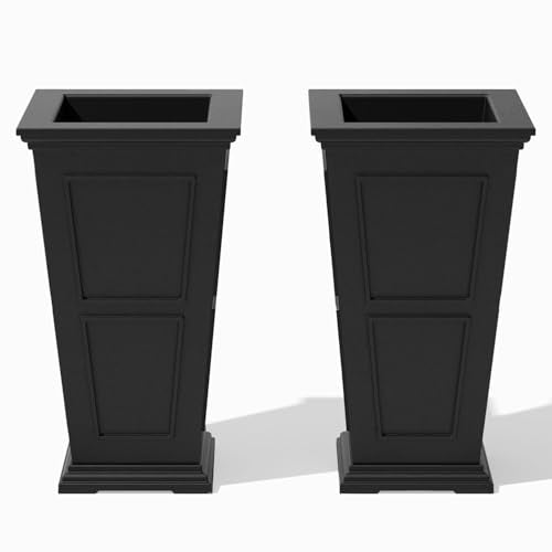 Veradek Brixton Series Planter - Tall Outdoor Planter with Shelf - color: Black, size: 26 inch -2 Pack