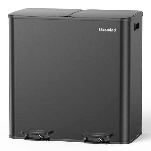 Lovewind Trash Can, 2 x 10.5 Gallon (2 x 40 L) Garbage Can for Kitchen Dual Compartment Recycling Kitchen Step Trash Bin, Stainless Steel Trash and Recycle Bin Combo with Soft-Close Lid, Black - color: Black