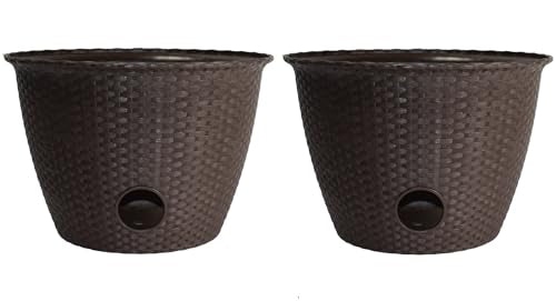 The HC Companies 18 inch Woven Garden Hose Holder, Lightweight UV-Resistant Plastic Water Hose Holder with 100-Foot Capacity, 2-Pack Water Hose Pots for Garden, Patio & Home Organization, Chocolate - color: Chocolate, style: Pack of 2