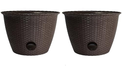 The HC Companies 18 inch Woven Garden Hose Holder, Lightweight UV-Resistant Plastic Water Hose Holder with 100-Foot Capacity, 2-Pack Water Hose Pots for Garden, Patio & Home Organization, Chocolate - color: Chocolate, style: Pack of 2