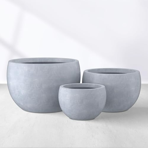 Kante Set of 3 Blue Gray Concrete Bowl Round Planters for Modern Home - color: Gray, size: 19.9"D + 15.7"D + 11.8"D
