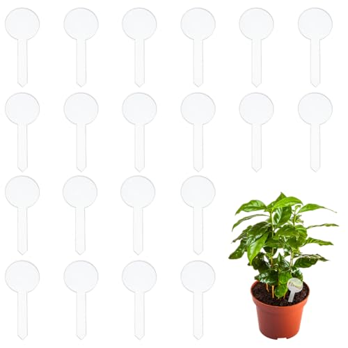 BENECREAT 20Pcs Acrylic Plant Labels, Transparent Round Blank Plant Tags for Marking, Waterproof Reusable Plant Sign Blanks, Name Plate for Plants, Garden Decoration, 3.5x1.5 inches