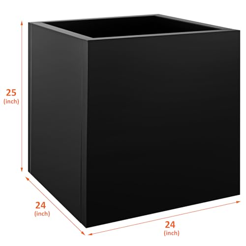 Steel Planter Box 24"x24"x25", Large Square Metal Planter Box - color: Black, size: 25"H x 24"L x 24"W