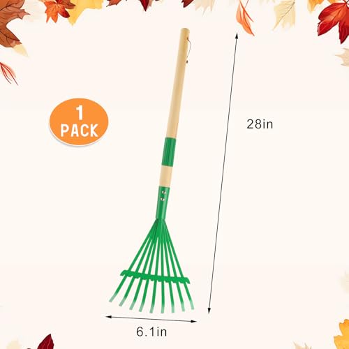 Kids Rakes with Hardwood Handle - Metal Kids Leaves Rakes, 28" Child Size Lawn Rakes with Vibrant Green Heads, Garden Tool Set for Kids Boys and Girls - color: Green