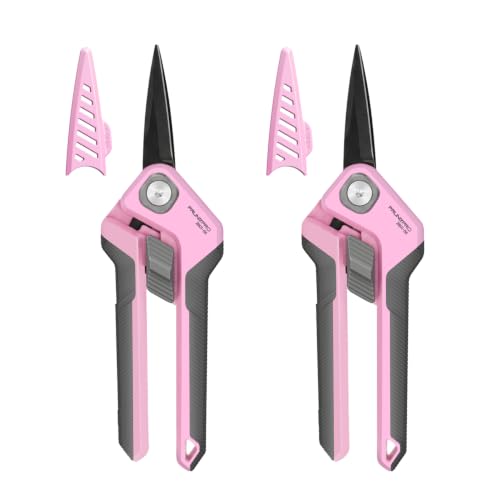 PrunePro Garden Scissors Pruning Shears - German Stainless Steel Teflon Coating Flowers Bonsai Snips Micro Tip for Precise Cutting Plant Rose Floral Clippers Small Pruners Indoor Outdoor Pink 2 Pack - color: Pink