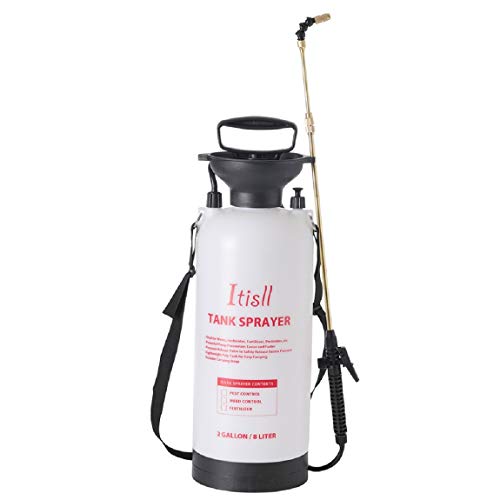 Itisll Portable Garden Pump Sprayer Brass Wand Shoulder Strap for Yard Lawn Weeds Plants 2Gal - color: White, size: 2 Gallons
